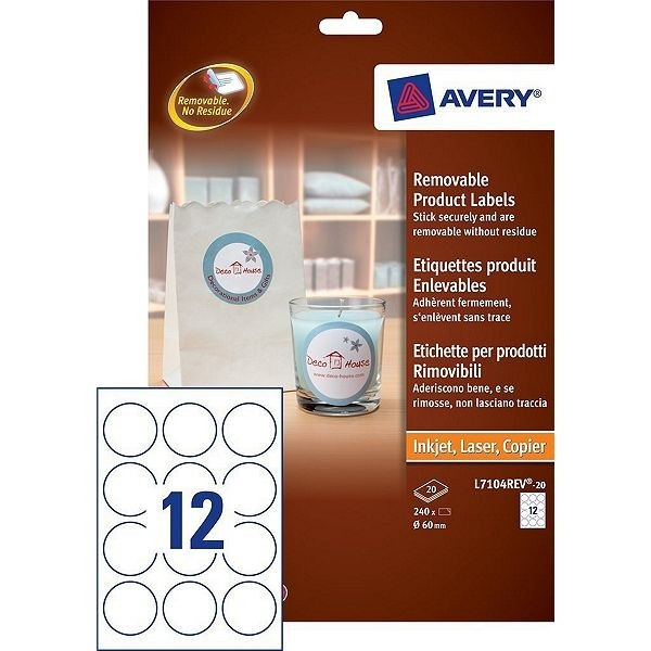 Avery L7104REV-20 round removable product labels, Ø 60mm (240 labels) L7104REV-20 212604 - 1