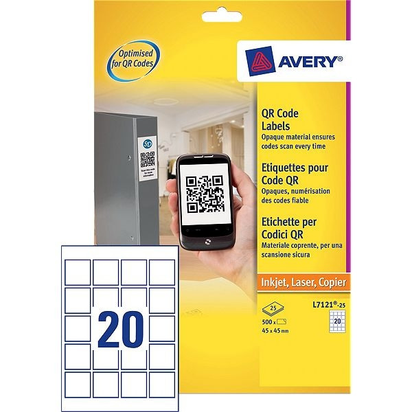 Avery L7121-20 QR labels, 45mm x 45mm (400 labels) L7121-25 212498 - 1