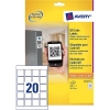 Avery L7121-20 QR labels, 45mm x 45mm (400 labels)