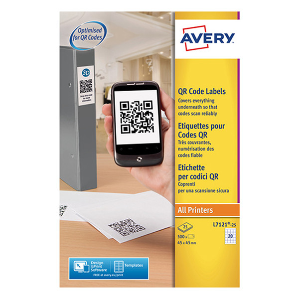 Avery L7121-20 QR labels, 45mm x 45mm (400 labels) L7121-25 212498 - 1