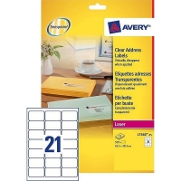 Avery L7560-25 transparent labels, 63.5mm x 38.1mm (525 labels) L7560-25 212540