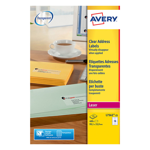 Avery L7562-25 labels transparent, 99.1mm x 33.9mm (400 labels) L7562-25 212546 - 1