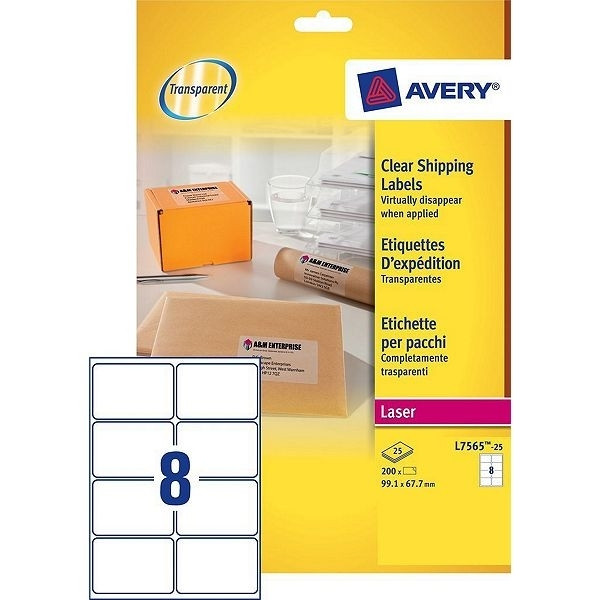 Avery L7565-25 transparent labels, 99.1mm x 67.7mm (200 labels) L7565-25 212556 - 1