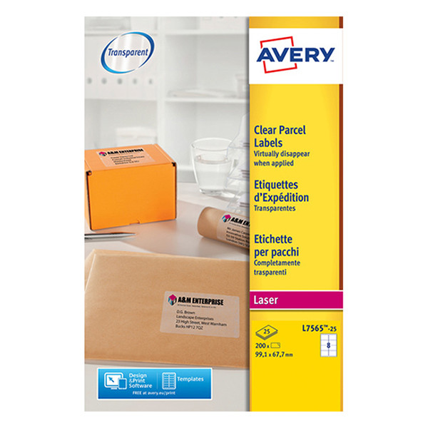 Avery L7565-25 transparent labels, 99.1mm x 67.7mm (200 labels) L7565-25 212556 - 1