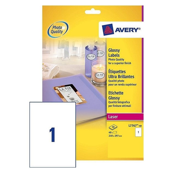 Avery L7767-40 high-gloss labels 210mm x 297mm (40 labels) L7767-40 212662 - 1