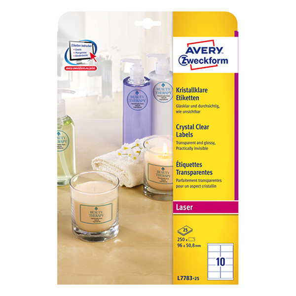 Avery L7783-25 crystal clear labels, 96mm x 50.8mm (250 labels) 212675 Avery L7783-25 crystal clear labels, 96mm x 50.8mm (250 labels) 212675 - 1