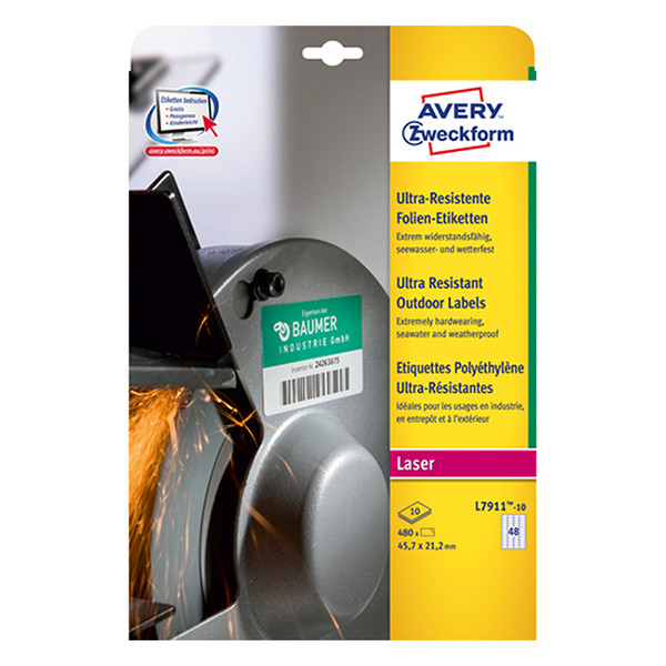 Avery L7911-10 ultra-resistant labels 45.7mm x 21.2mm (480 labels) L7911-10 212743 - 1