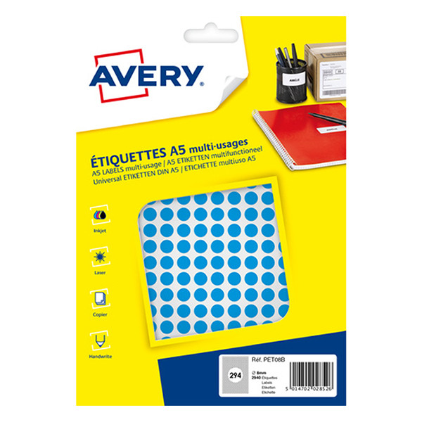 Avery PET08B blue marking dots, Ø 8mm (2940 labels) AV-PET08B 212704 - 1