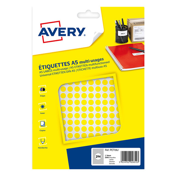 Avery PET08J yellow marking dots, Ø 8mm (2,940 labels) AV-PET08J 212705 - 1