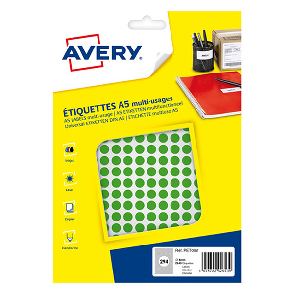 Avery PET08V green marking dots, Ø 8mm (2,940 labels) AV-PET08V 212707 - 1