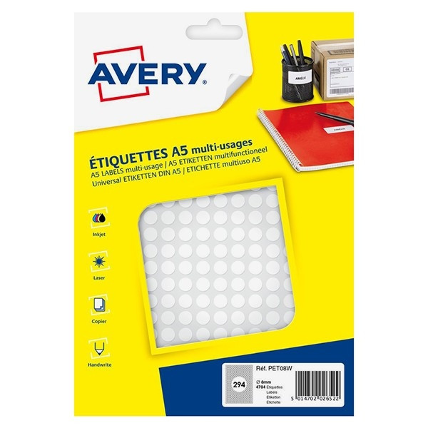 Avery PET08W white marking points, Ø 8mm (2940 labels) AV-PET08W 212708 - 1