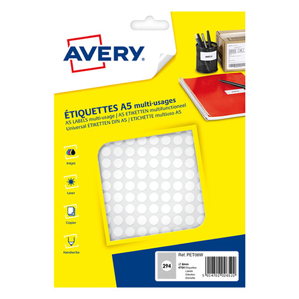 Avery PET08W white marking points, Ø 8mm (2940 labels) AV-PET08W 212708 - 1