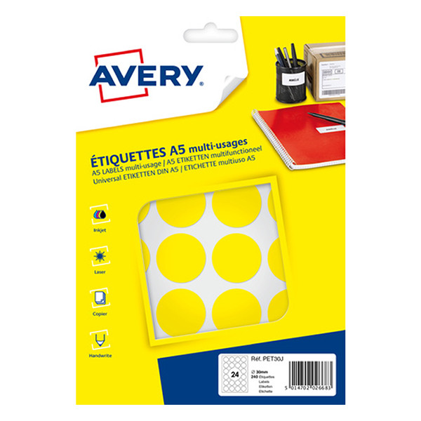 Avery PET30J yellow marking dots, Ø 30mm (240 labels) AV-PET30J 212723 - 1