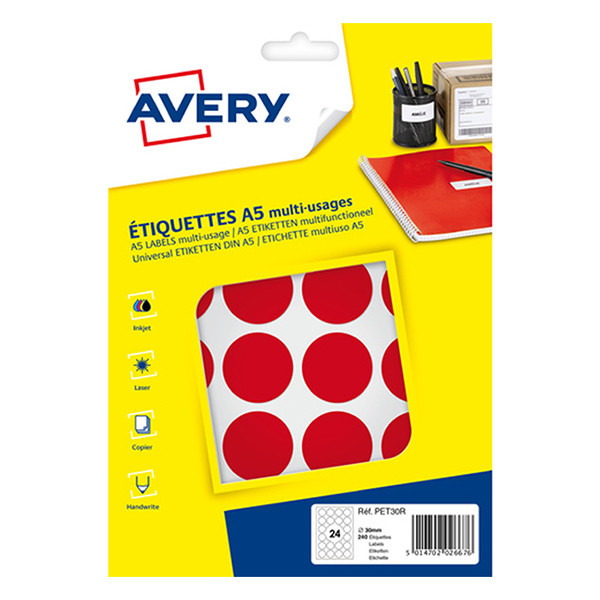 Avery PET30R red marking dots, Ø 30mm (240 labels) AV-PET30R 212724 - 1