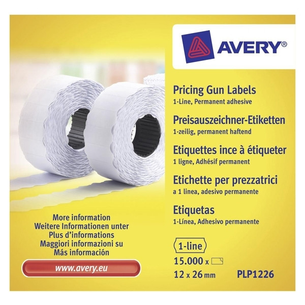 Avery PLP1226 white price gun labels, 26mm x 12mm (15,000 labels) AV-PLP1226 212665 - 1