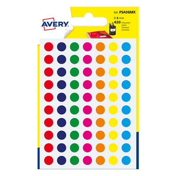 Avery PSA08MX coloured marking dots, 8mm (420 labels) AV-PSA08MX 212711 - 1