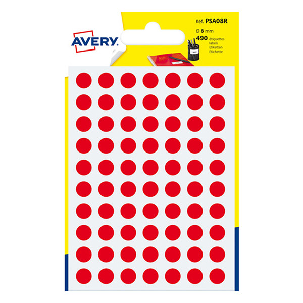 Avery PSA08R red marking dots, Ø 8mm (490 labels) AV-PSA08R 212712 - 1