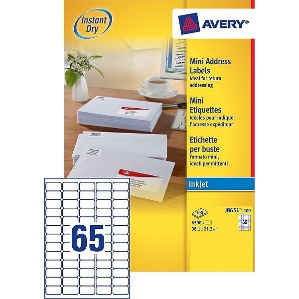 Avery mailing labels J8651-100, 38.1mm x 21.2mm (6500 labels) J8651-100 212262 - 1