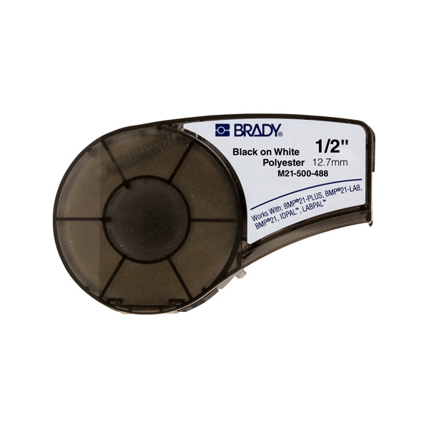 Brady M21-500-488 black on white polyester tape, 12.7mm x 6.40m (original Brady) 147216 Brady M21-500-488 black on white polyester tape, 12.7mm x 6.40m (original Brady) 147216 - 1