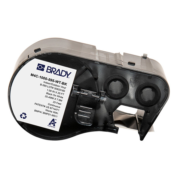 Brady M4C-1000-595-WT-BK black on white vinyl tape, 25.4mm x 7.62m (original Brady) M4C-1000-595-WT-BK 148228 - 1