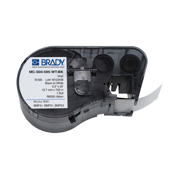 Brady MC-500-595-WT-BK vinyl black on white tape 12.7mm x 7.62m (original Brady) MC-500-595-WT-BK 147046 - 1