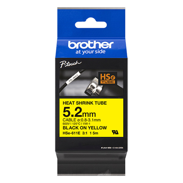 Brother HSe-611E black on yellow heat shrink tape, 6mm (original Brother) HSE611E 350636 - 1