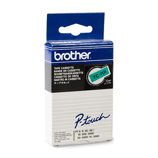 Brother TC-701 black on green tape, 12mm (original Brother) TC-701 088860 - 1