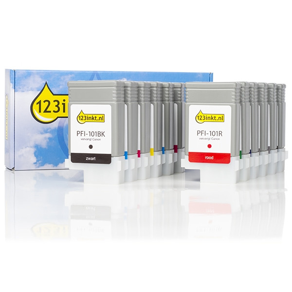 Canon PFI-101 MBK/BK/C/M/Y/PC/PM/R/G/B/GY/PGY ink cartridge 12-pack (123ink version)  132058 - 1