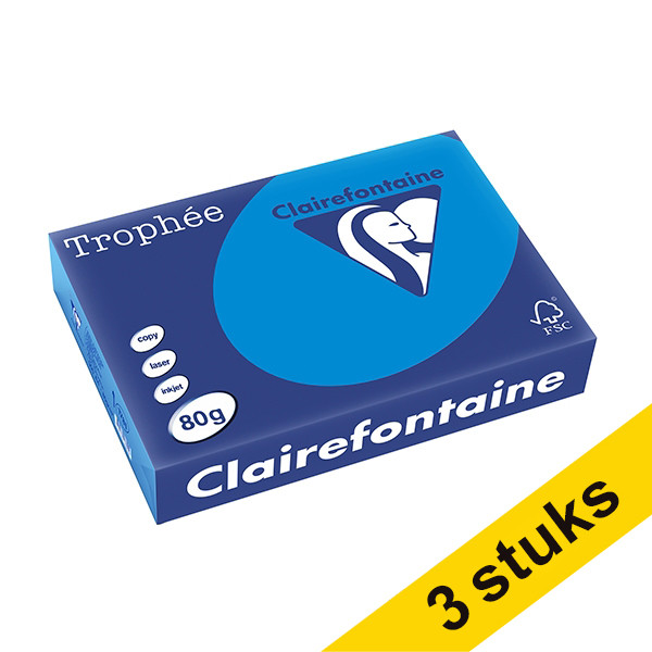 Clairefontaine caribbean blue A4 coloured paper, 80gsm (500 sheets) (3-pack)  340037 - 1