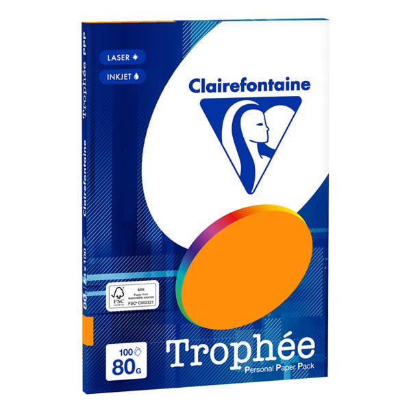 Clairefontaine fluorescent orange A4 coloured paper, 80gsm (100 sheets) 4129C 250016 - 1