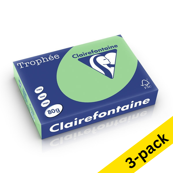 Clairefontaine natural green A4 coloured paper, 80gsm (500 sheets) (3-pack)  340028 - 1