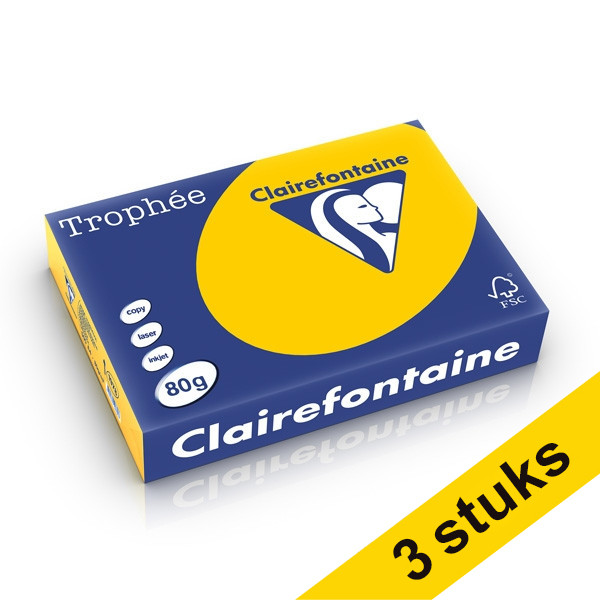 Clairefontaine sunflower yellow A4 coloured paper, 80gsm (500 sheets) (3-pack)  340029 - 1