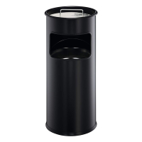 Durable black waste bin with ashtray, 17 litres 333001 310287