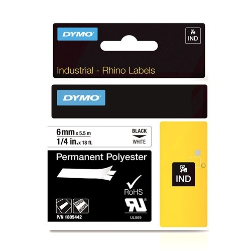 Dymo 1805442 IND Rhino black on white permanent polyester tape, 6mm (original Dymo) 1805442 088664 - 1