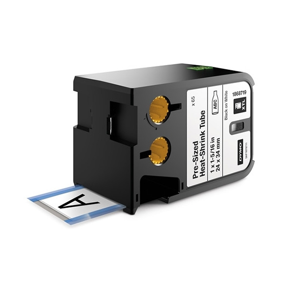 Dymo 1868719 XTL pre-cut heat shrink tape, black on white, 24mm x 34mm (original) 089056 Dymo 1868719 XTL pre-cut heat shrink tape, black on white, 24mm x 34mm (original) 089056 - 1