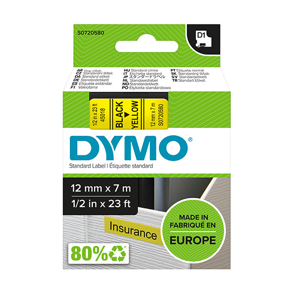 Dymo S0720580 / 45018 black on yellow tape, 12mm (original Dymo) S0720580 088216 - 1