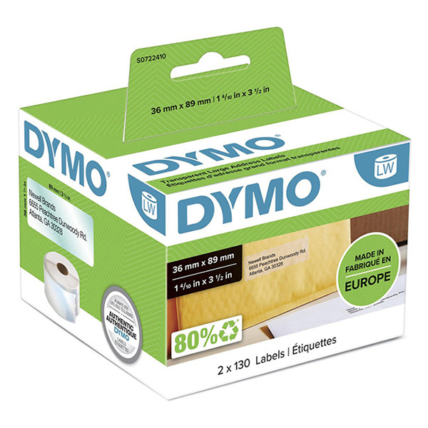 Dymo S0722410 / 99013 large transparent address labels (original) S0722410 088506 - 1