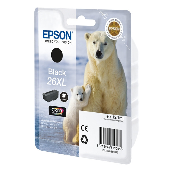 Epson 26XL (T2621) high capacity black ink cartridge (original Epson) C13T26214010 C13T26214012 026508 - 1