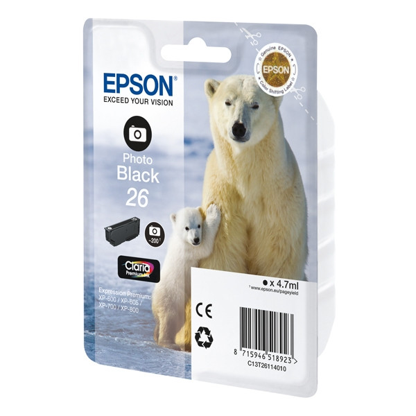 Epson 26XL (T2631) high capacity photo black ink cartridge (original Epson) C13T26314010 C13T26314012 C13T26314022 026510 - 1