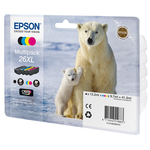 Epson 26XL (T2636) BK/C/M/Y ink cartridge 4-pack (original Epson) C13T26364010 C13T26364012 C13T26364020 026518 - 1