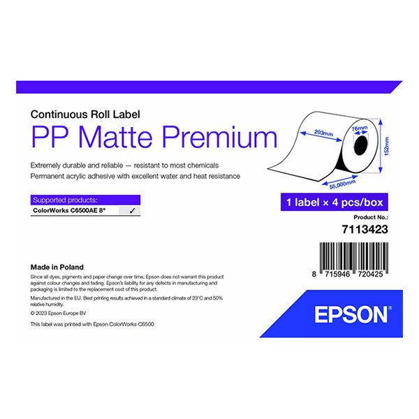 Epson 7113423 PP matte label 203mm x 55mm (original) 084486 Epson 7113423 PP matte label 203mm x 55mm (original) 084486 - 1