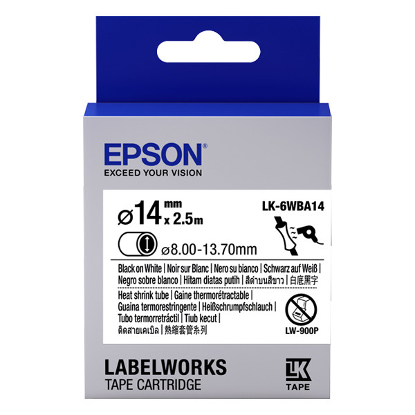 Epson LK-6WBA14 heat shrink tube black on white 14 mm (original) C53S656903 084300 - 1