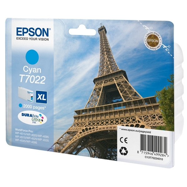 Epson T7022 high capacity cyan ink cartridge (original) C13T70224010 026415 - 1