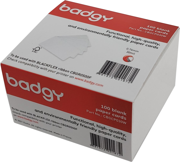 Evolis Badgy paper cards 0.76mm (100-pack) CBGCP030W 219837 - 1