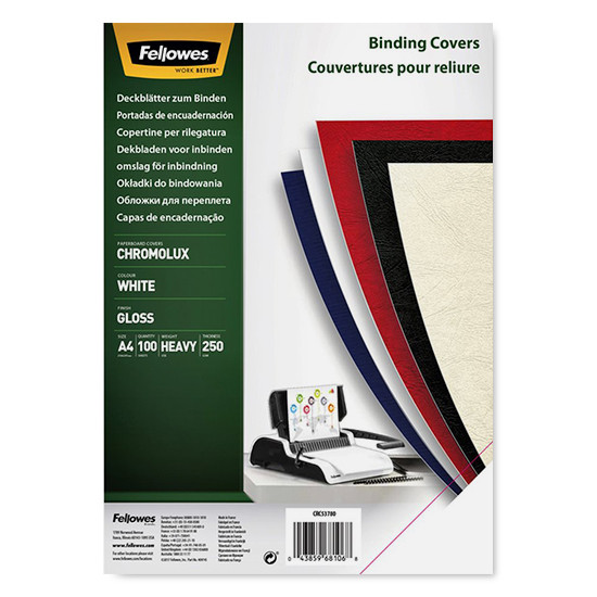 Fellowes Chromolux white A4 binding cover 250g (100-pack) 5378006 213221 - 1