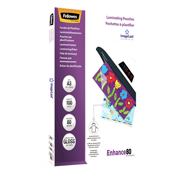 Fellowes ImageLast A3 glossy laminating pouch, 2x80 micron (100-pack) 5306207 213382 - 3