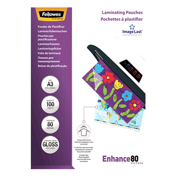 Fellowes ImageLast A3 glossy laminating pouch, 2x80 micron (100-pack) 5306207 213382 - 4