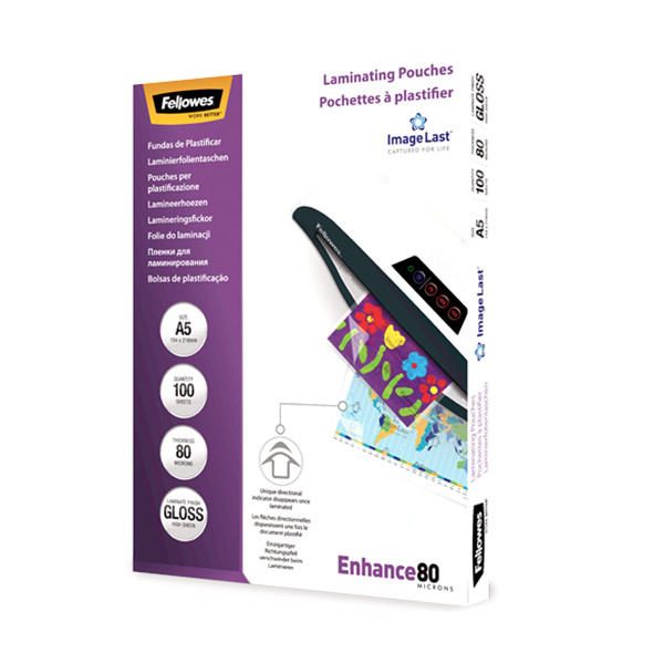 Fellowes ImageLast A5 glossy laminating pouch, 2x80 micron (100-pack) 5306002 213380 - 1