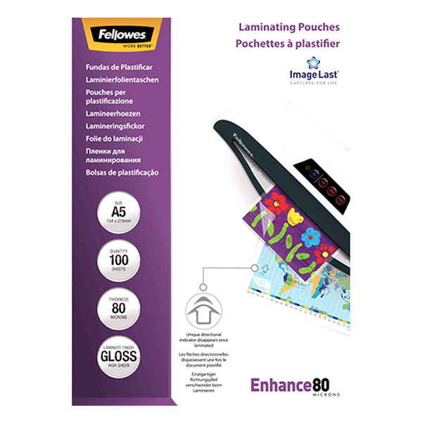 Fellowes ImageLast A5 glossy laminating pouch, 2x80 micron (100-pack) 5306002 213380 - 3