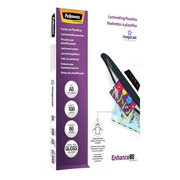 Fellowes ImageLast A5 glossy laminating pouch, 2x80 micron (100-pack) 5306002 213380 - 4